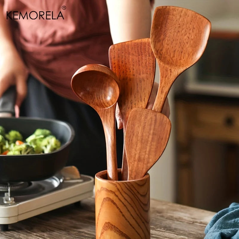 DecorBites™ 4-Piece Wooden Kitchen Utensil Set for Non-Stick