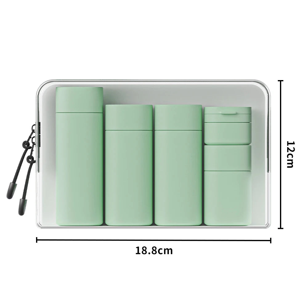 5-in-1 Travel Refillable Silicone Toiletry Bottles Set with Clear Bag – Leak-Proof Shampoo, Conditioner & Lotion Containers