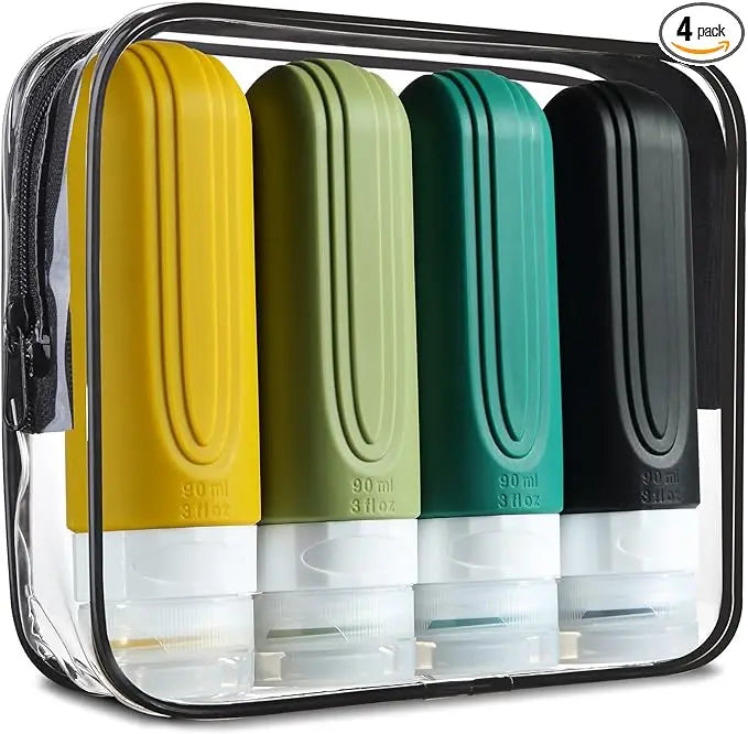 TSA Approved 3oz Travel Bottles Set – Leak-Proof Refillable Silicone Toiletry Containers for Shampoo, Lotion & Liquid