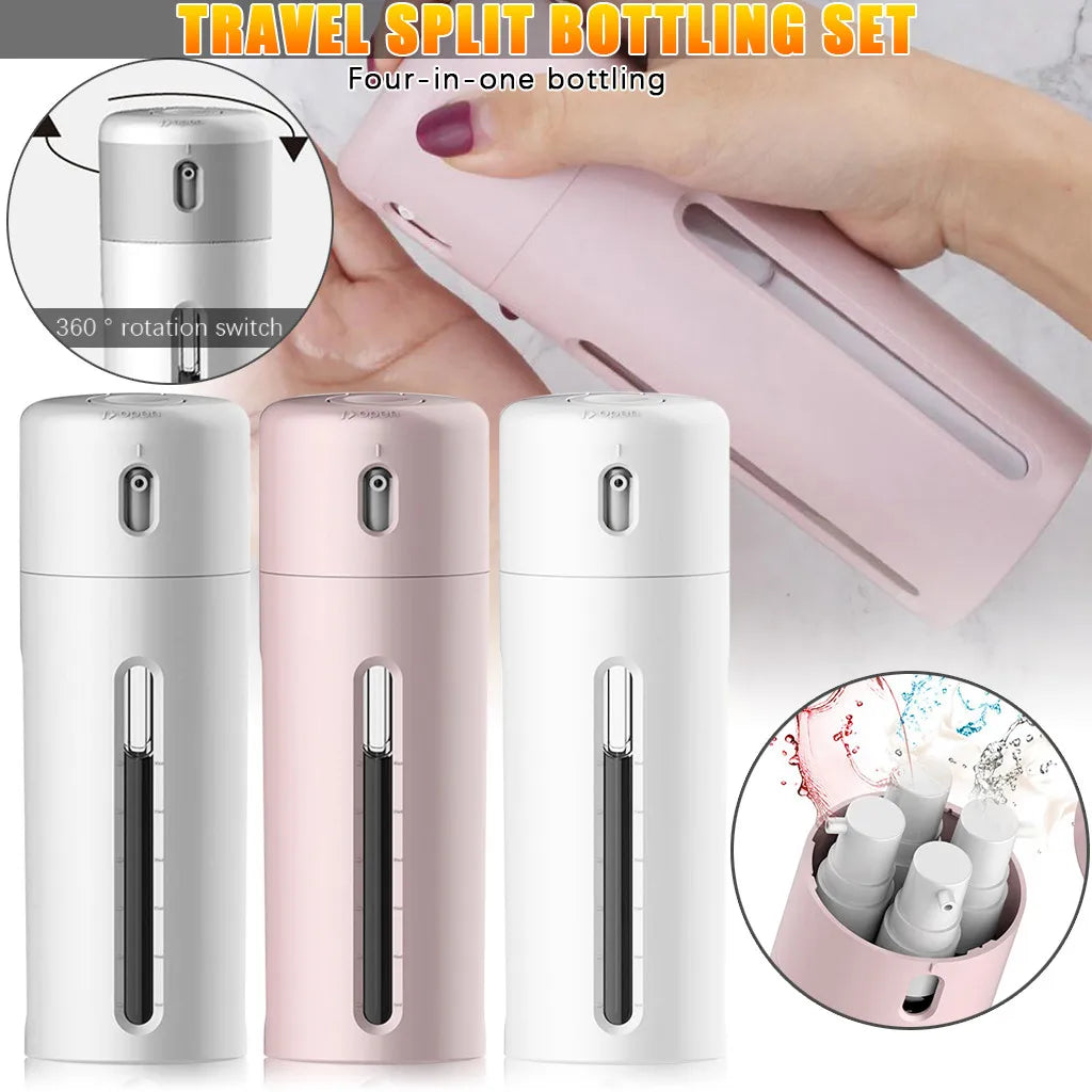 4-in-1 Travel Dispenser Bottle – Refillable Leak-Proof Shampoo, Lotion & Body Wash Container
