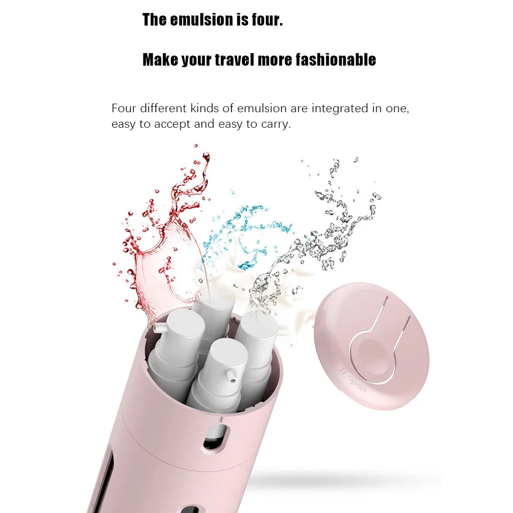 4-in-1 Travel Dispenser Bottle – Refillable Leak-Proof Shampoo, Lotion & Body Wash Container