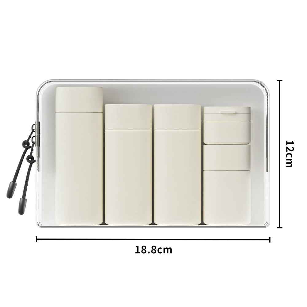 5-in-1 Travel Refillable Silicone Toiletry Bottles Set with Clear Bag – Leak-Proof Shampoo, Conditioner & Lotion Containers