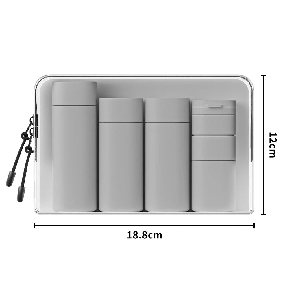 5-in-1 Travel Refillable Silicone Toiletry Bottles Set with Clear Bag – Leak-Proof Shampoo, Conditioner & Lotion Containers