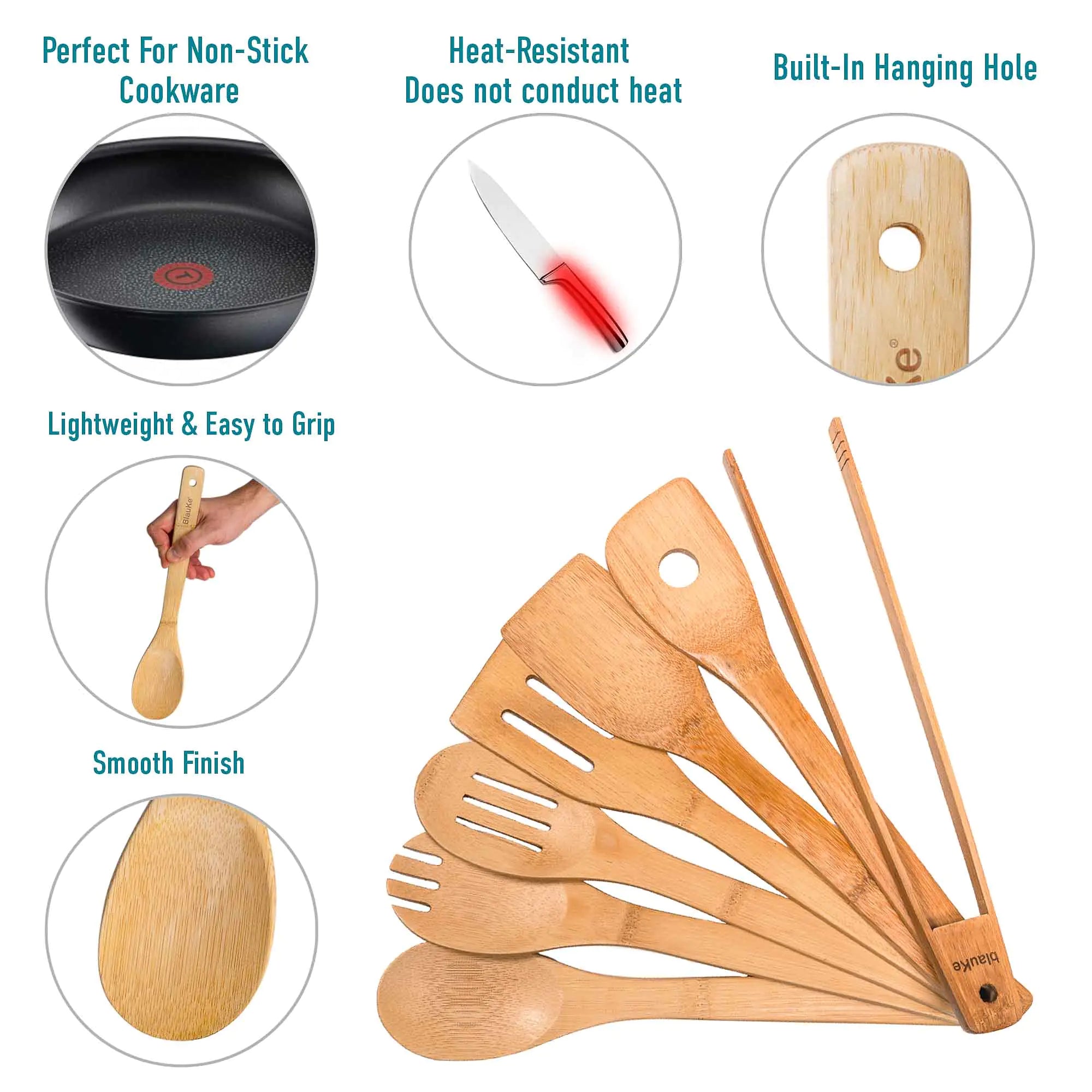 Wooden Spoons for Cooking – 7 Pack Bamboo Utensil Set