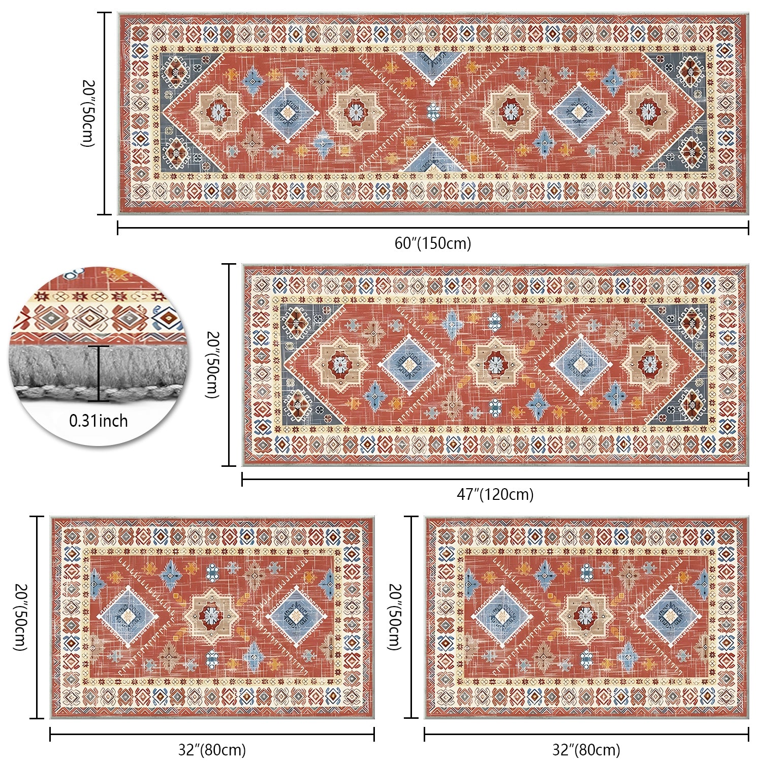 Boho Floral 4-Piece Kitchen Rug Set – Soft & Durable