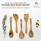 Olive Wood Utensil Set – 5 Piece Hand-Carved Kitchen Tools