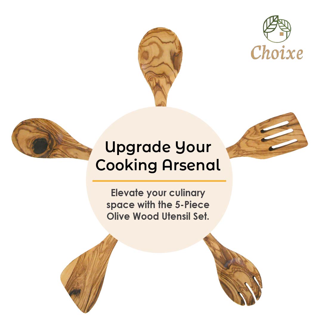 Olive Wood Utensil Set – 5 Piece Hand-Carved Kitchen Tools
