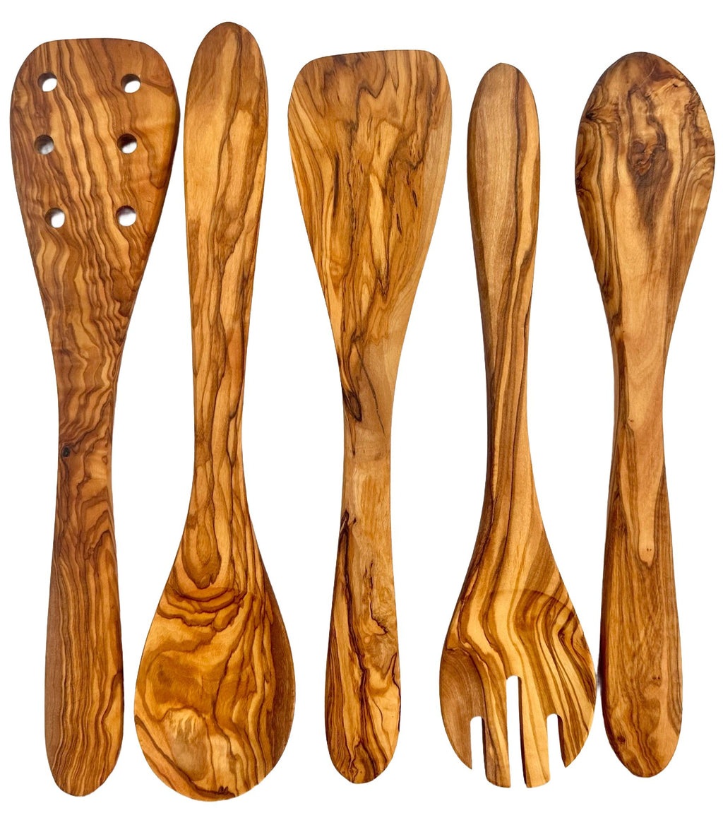 Olive Wood Utensil Set – 5 Piece Hand-Carved Kitchen Tools