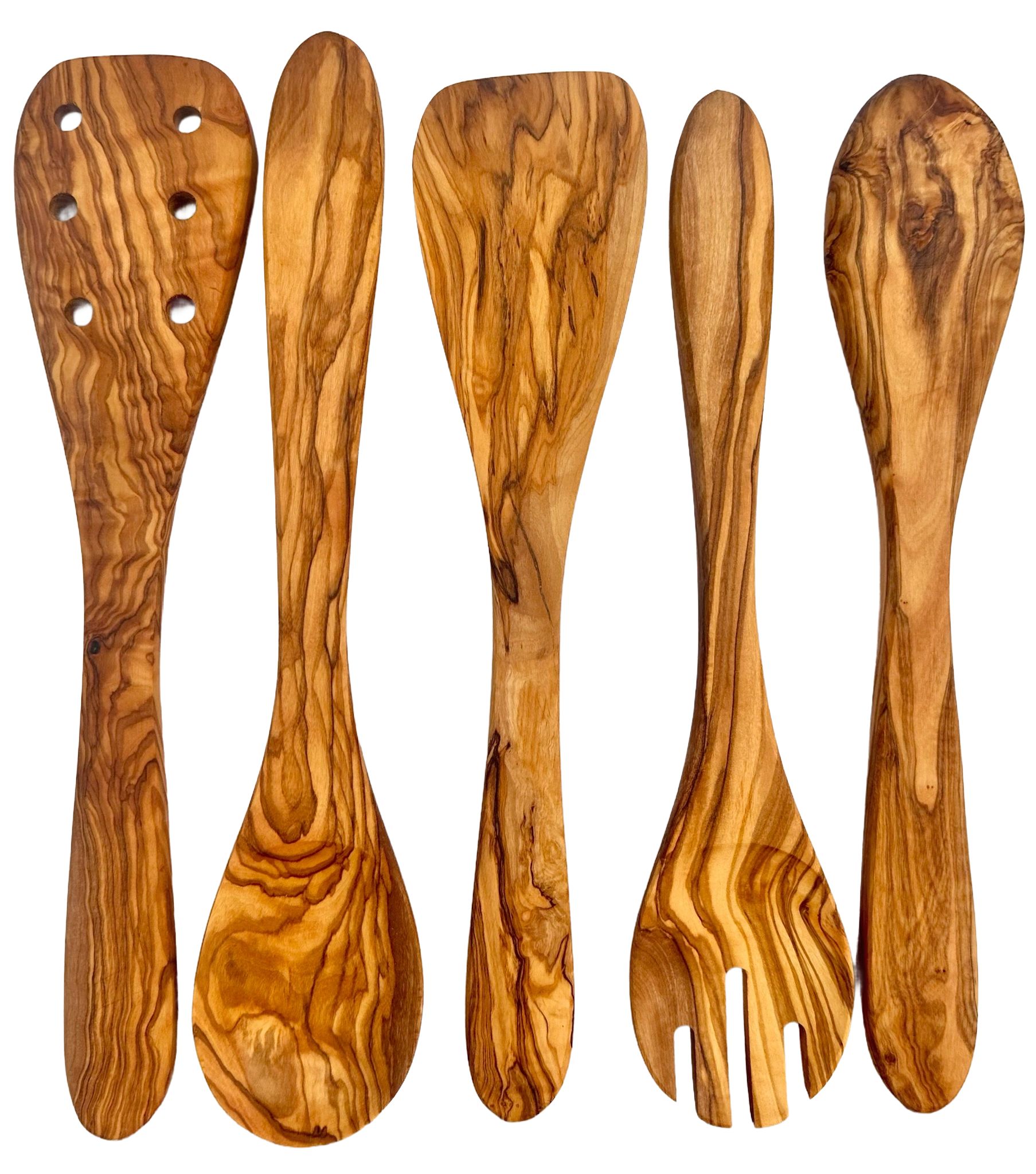 Olive Wood Utensil Set – 5 Piece Hand-Carved Kitchen Tools