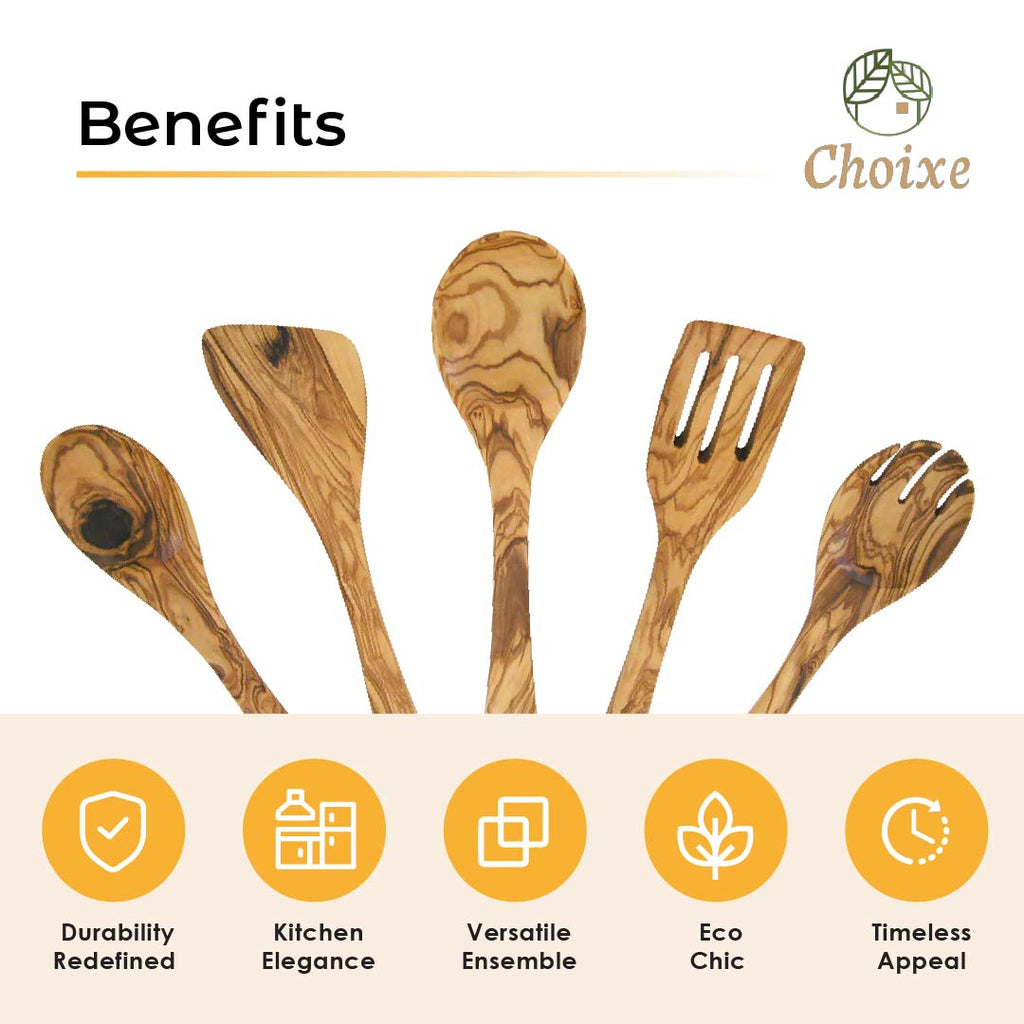 Olive Wood Utensil Set – 5 Piece Hand-Carved Kitchen Tools