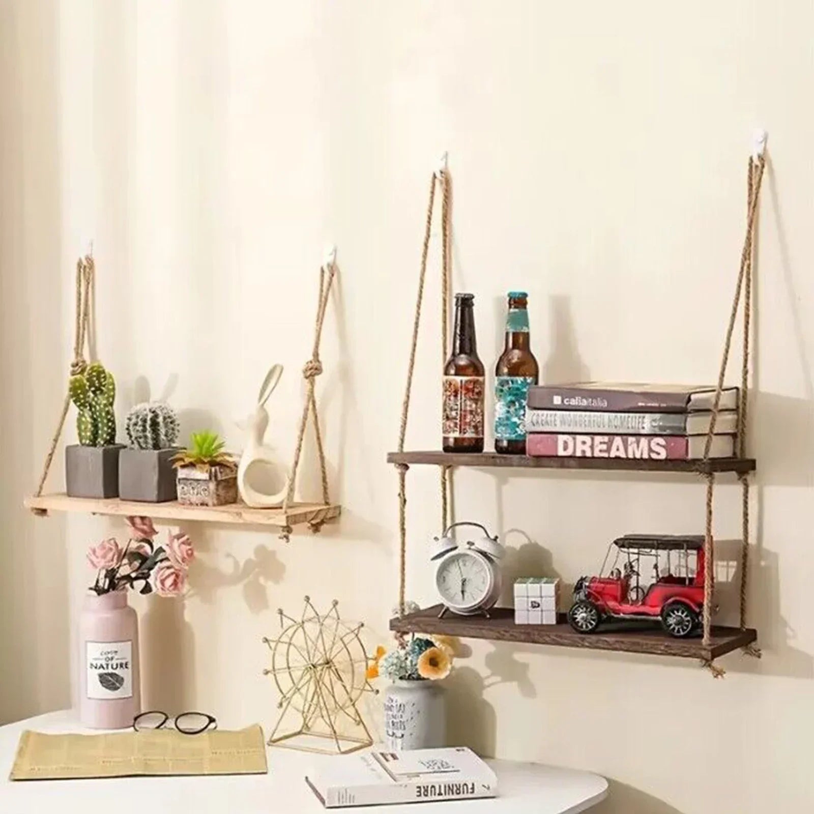 DecorBites™ Rustic Wood Floating Wall Shelves – Set of 3