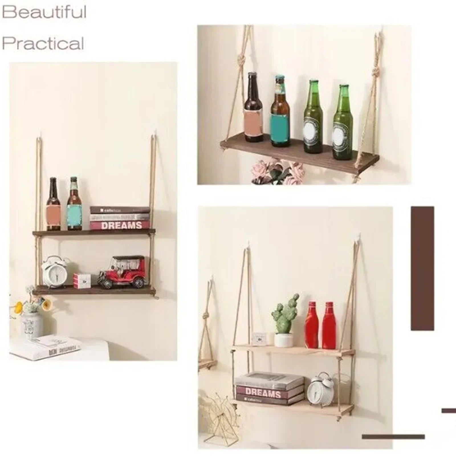 DecorBites™ Rustic Wood Floating Wall Shelves – Set of 3