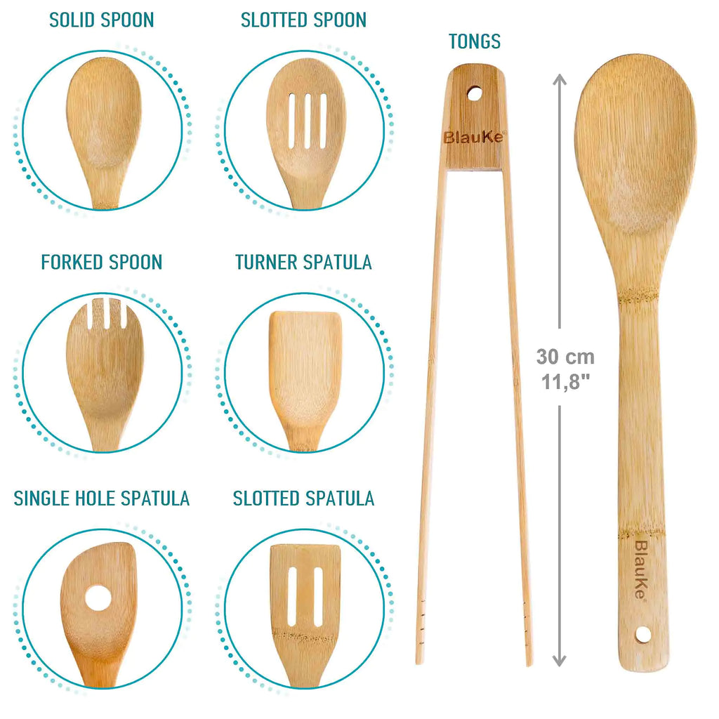 Wooden Spoons for Cooking – 7 Pack Bamboo Utensil Set